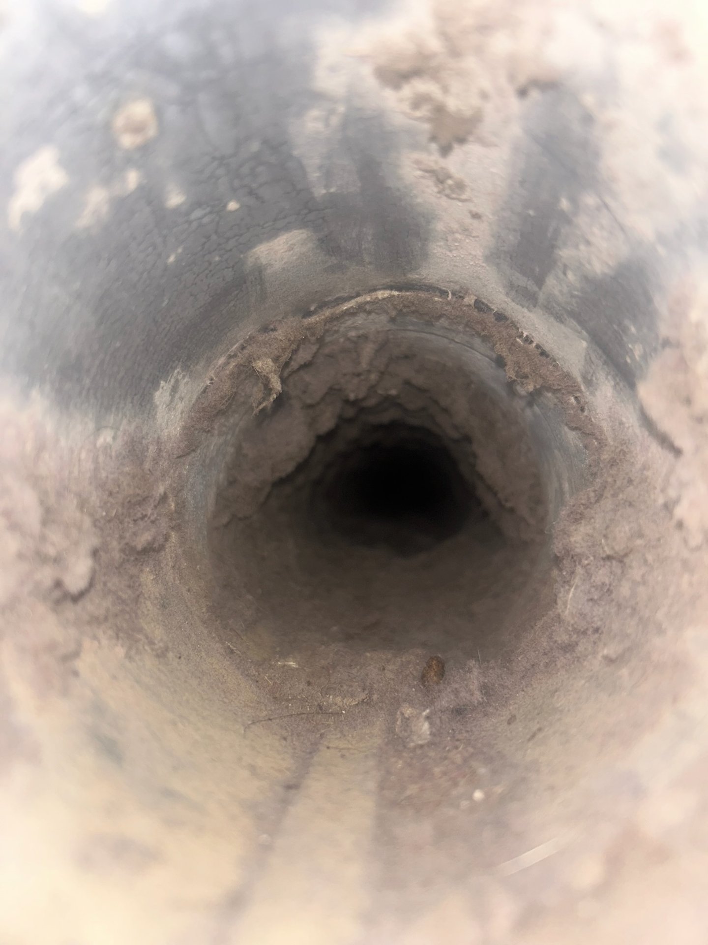 Camera-scope view of a clogged dryer duct interior
